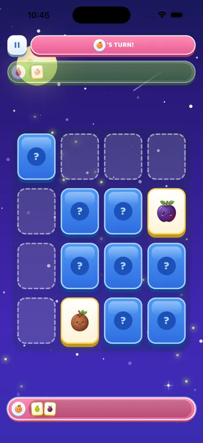 A two-player match in progress. Each player has their own tray of won cards above and below the board.